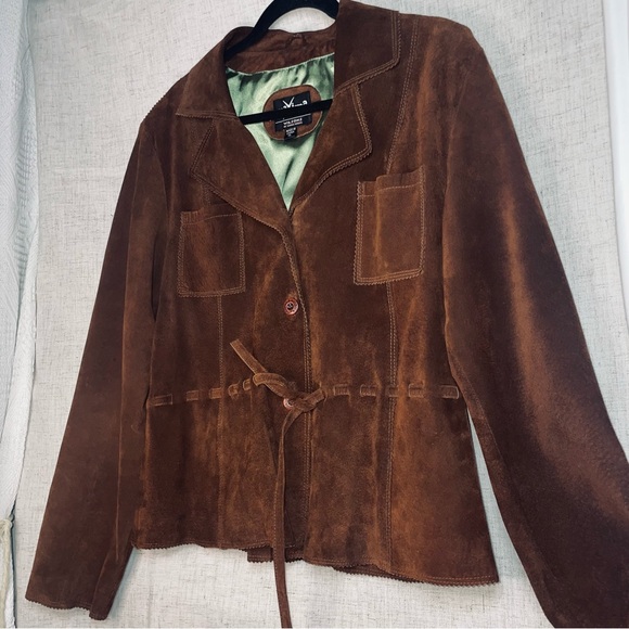 Wilsons Leather Jackets & Blazers - Maximo Wilsons Classic Brown Suede Western Belted Jacket Women's XL Vintage Y2K